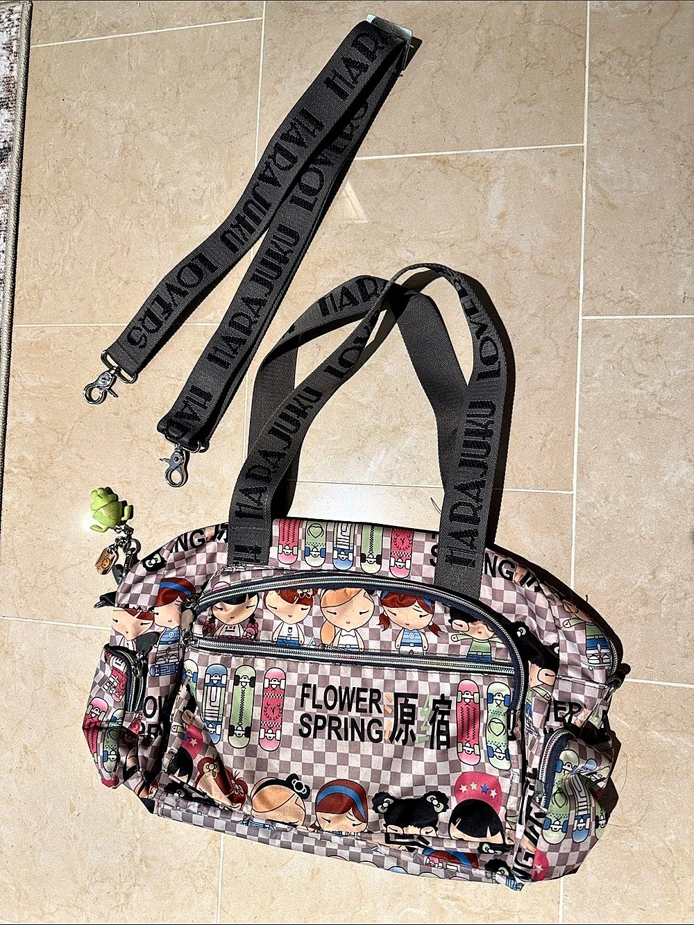 Harajuku Lovers Flower Spring Duffle Bag in Pink & Black